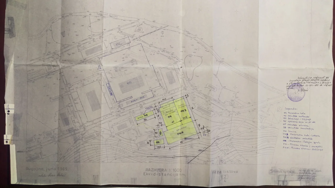 Katastarski plan livnice, Bugojno 1969, razmjera 1:1000